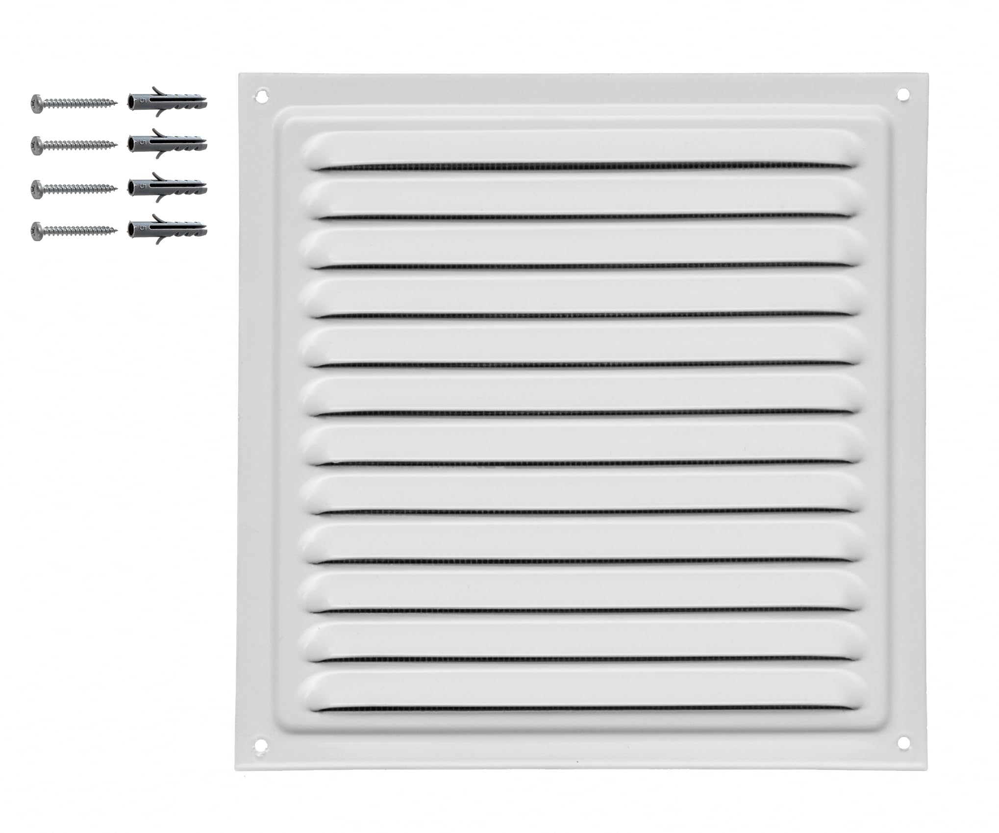 Demlou White Ral 9016 – Square Aluminium Louvre Air Ventilation Grille 20 X 20 Cm With Mesh – Powder Coated Wall Or Door Air Vent For Indoor Or Outdoor Use.