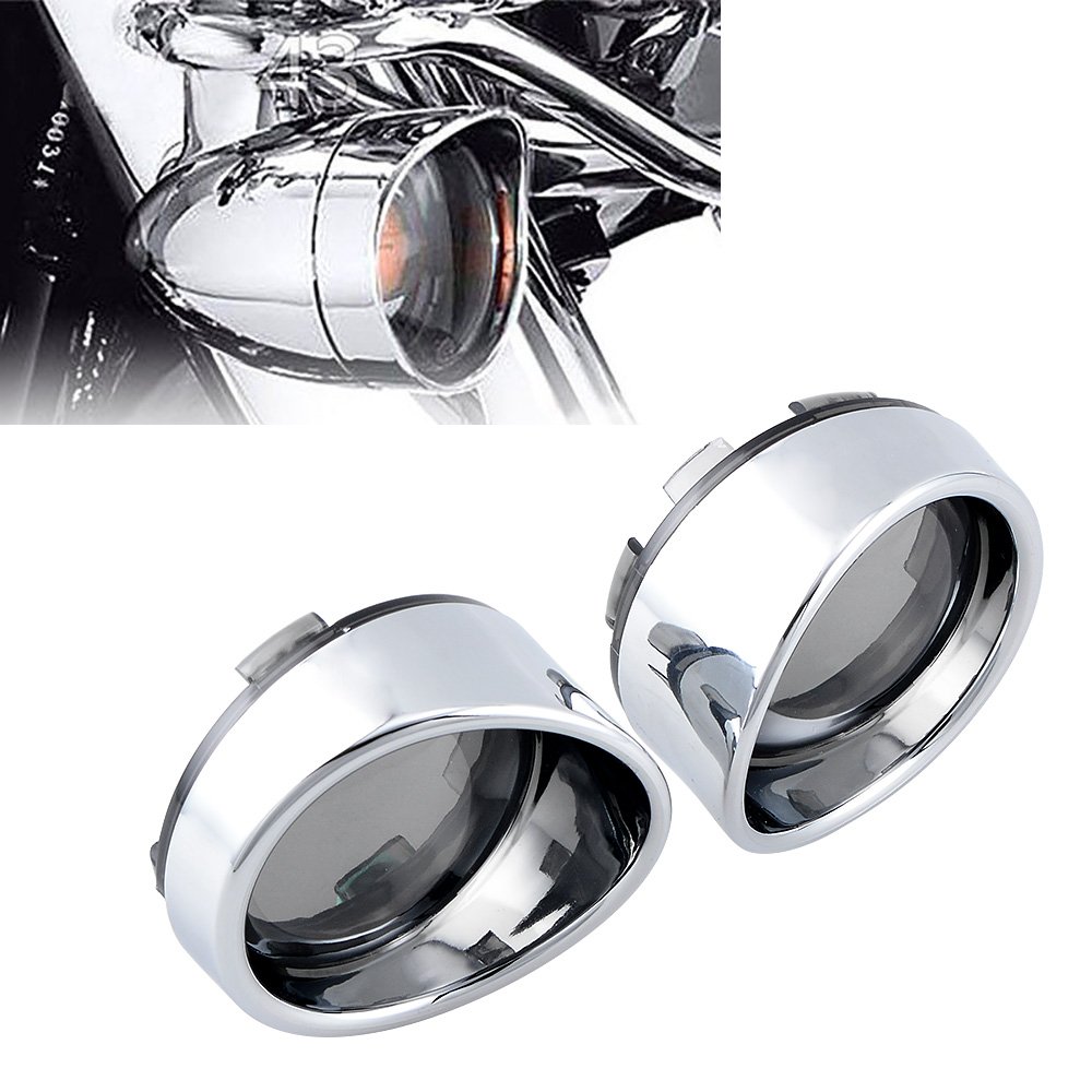 Chrome ABS Ring Visor-Style Turn Signal Bezels with Smoke Lens for Deuce turn signals Compatible with Harley Custom Cruiser Touring Dyna Softail Sportster Motorcycle