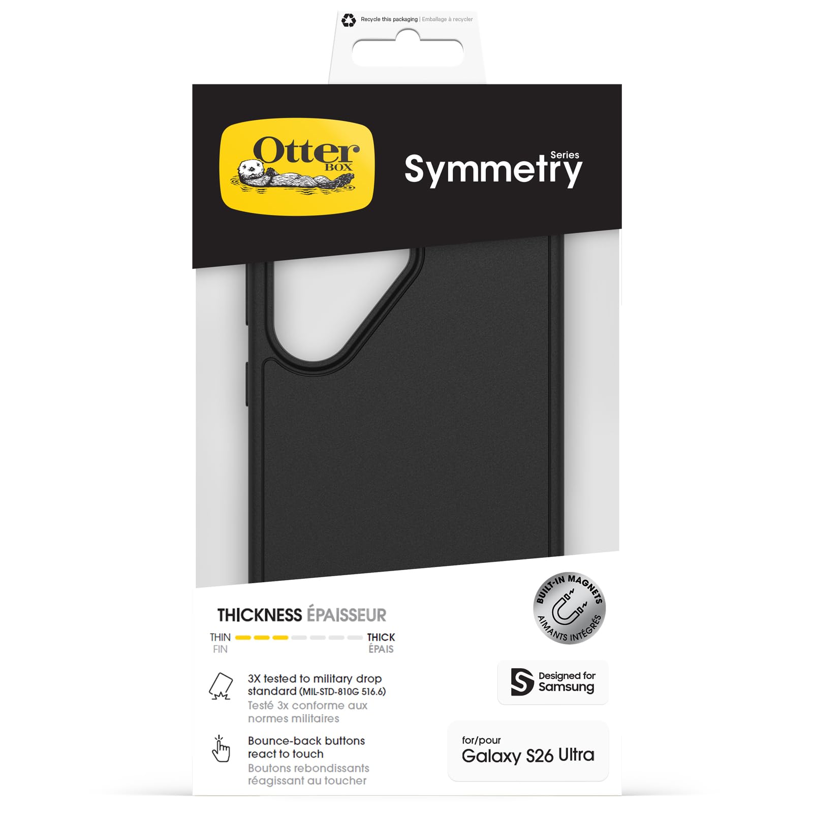 OtterBox Cover Symmetry Seires con Magneti per Samsung Galaxy S26 Ultra, resistente a shock e cadute fino; sottile, testata 3x norme MIL-STD 810G, Nero