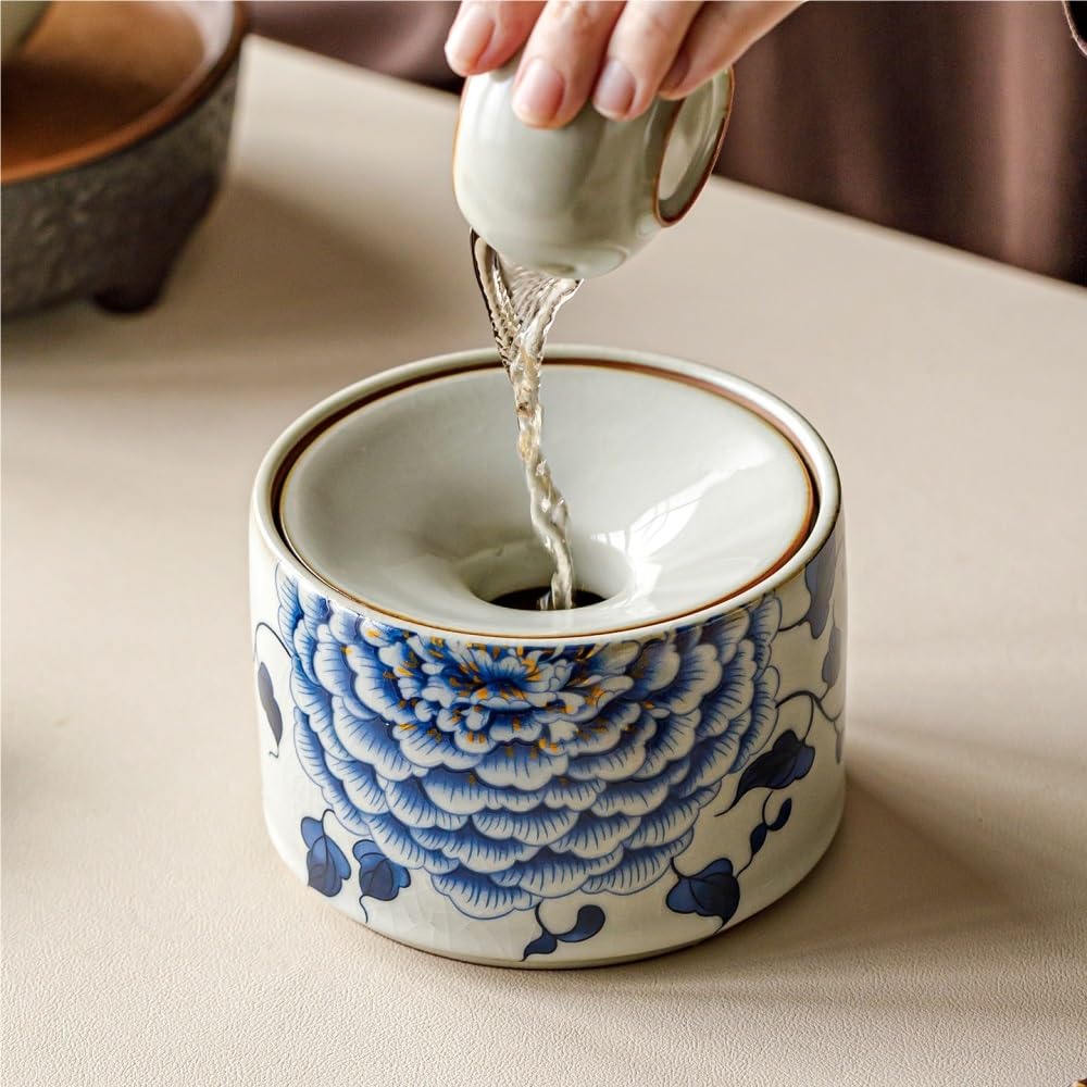 Ru Kiln Cendrier en céramique pivoine avec couvercle, entonnoir