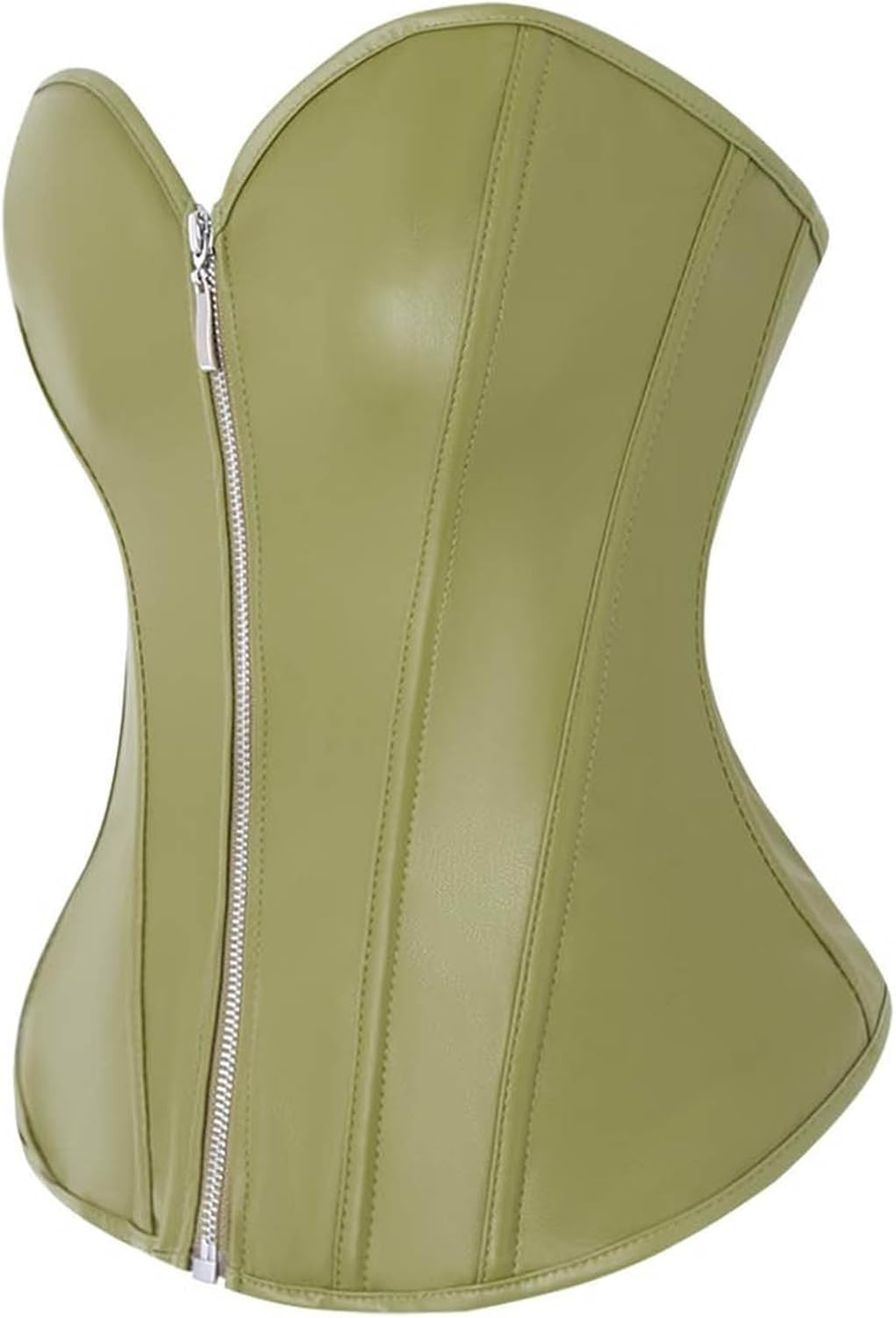 Corset Top for Women Faux Leather Strapless Bustier with Front Zipper, Overbust Waist Cincher Club Party Going Out Top