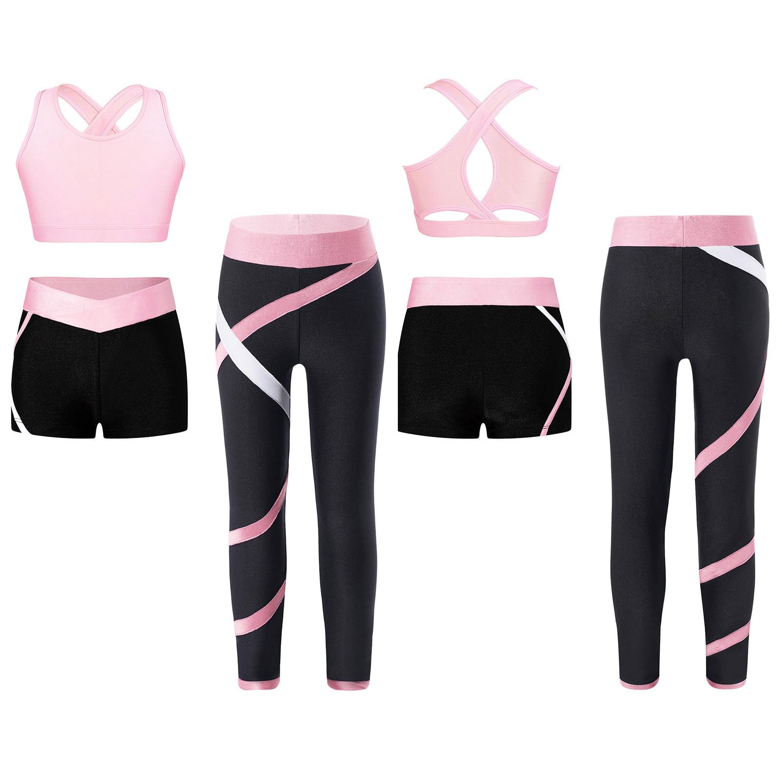 Mädchen Sportset Kinder Weste Kurz Mit Leggings Und Laufshorts Yoga Running Workout Outfit