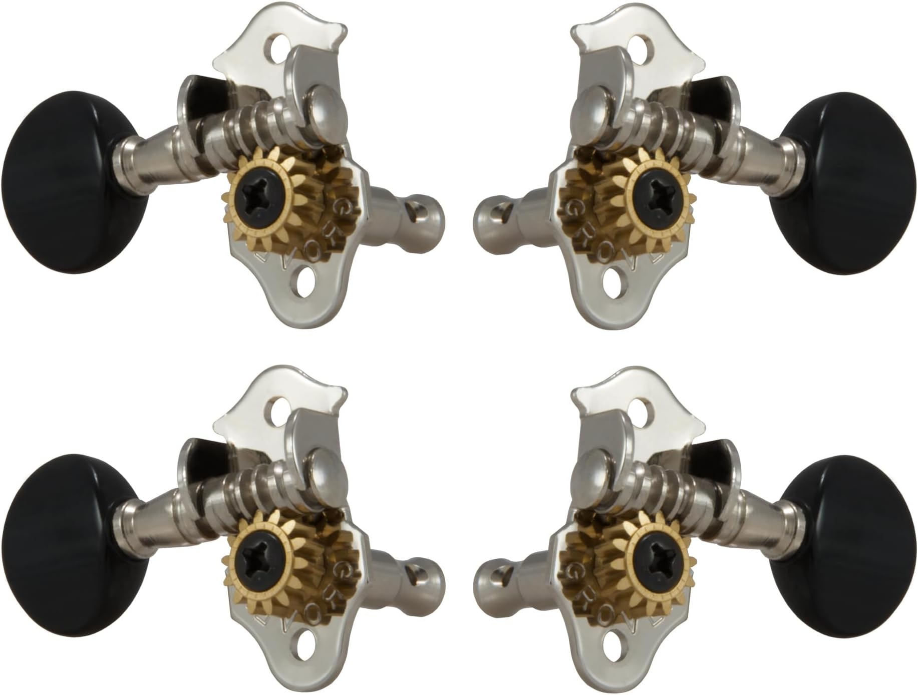 Grover 9NB Sta-Tite Ukulele Tuners, Nickel with Black Buttons