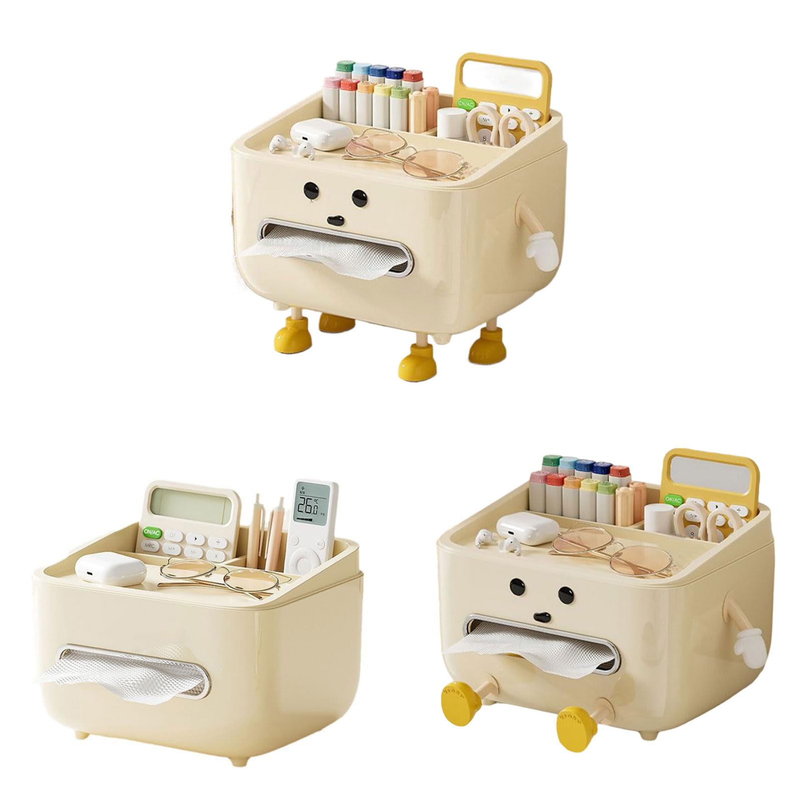 Elegante caja dispensadora de pañuelos, organizador de pañuelos que ahorra espacio, con compartimentos de almacenamiento para comodidad del hogar, soporte para toallas de papel de escritorio