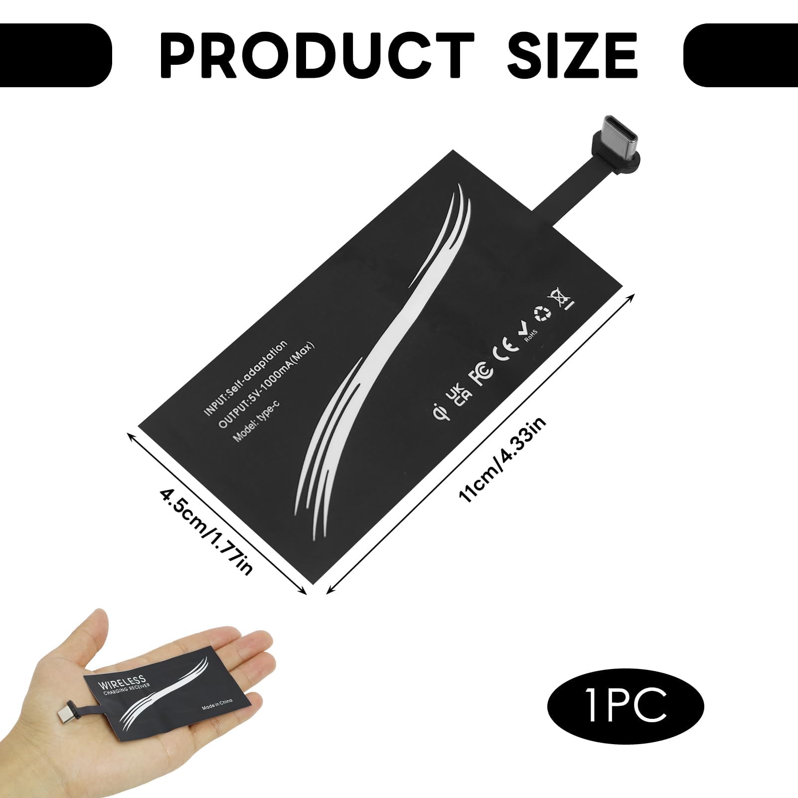 Receptor De Carga Inalámbrica Qi Tipo C – Adaptador Ultrafino Para Móviles, Eficiencia >73%, Compatible Con Google Pixel, Xiaomi Y Más