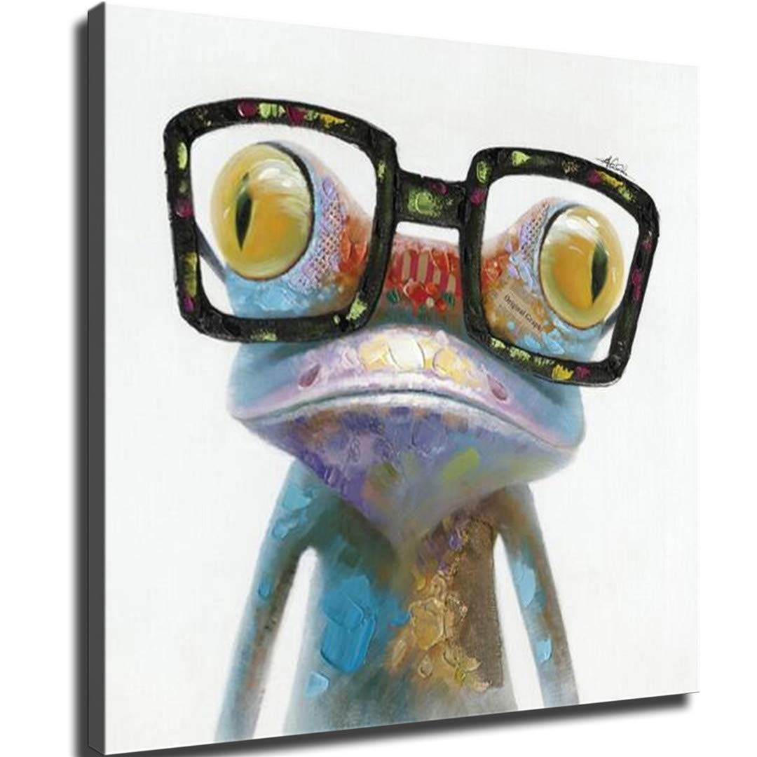 壁に取り付けられた油絵ハッピーグラスカエル抽象画 Amazon.co.jp: ArterBanksy バンクシー ハッピー眼鏡蛙 ポスター