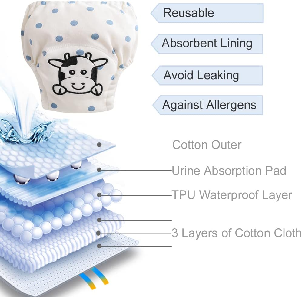 Unisex Underwear Waterproof Toddler Underpants Cotton Potty Training Panties Breathable Pee Assorted Briefs 6-Pack