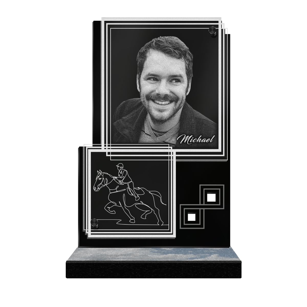 ETERNEL - Personalized Funeral Plaque Rectangle Illusion Horseback Riding Customizable Photo and Text, laser-engraved funeral plaque for tribute, cemetery plaque, mortuary, mourning, funeral