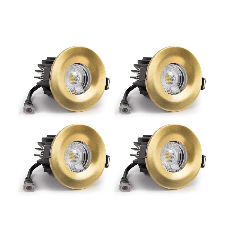 4 Pack - Brushed Gold CCT Fire Rated LED Dimmable 10W IP65 Downlights | for Bathroom, Bedroom, Kitchen Lighting