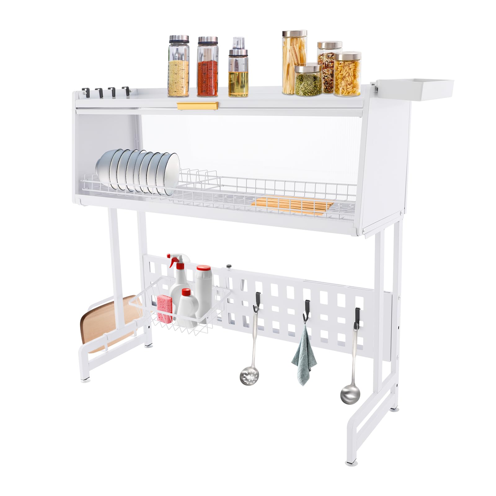 Escurreplatos sobre el fregadero, escurreplatos para platos sobre el fregadero con soporte telescópico ajustable para almacenamiento de cocina para fregaderos de hasta 84 cm