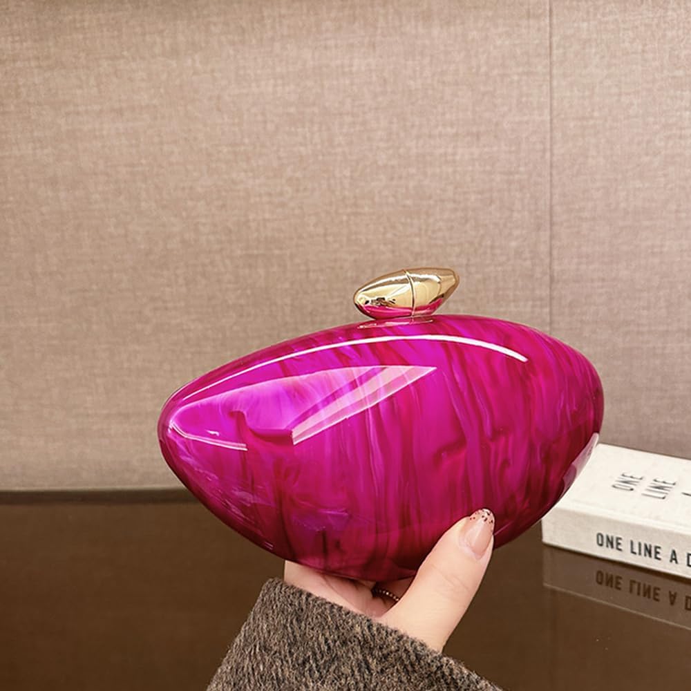 Cute Marble Acrylic Clutch Purses, Shiny Seashell Purse Egg Shape Handbag White Clutch Crossbody Evening Bag