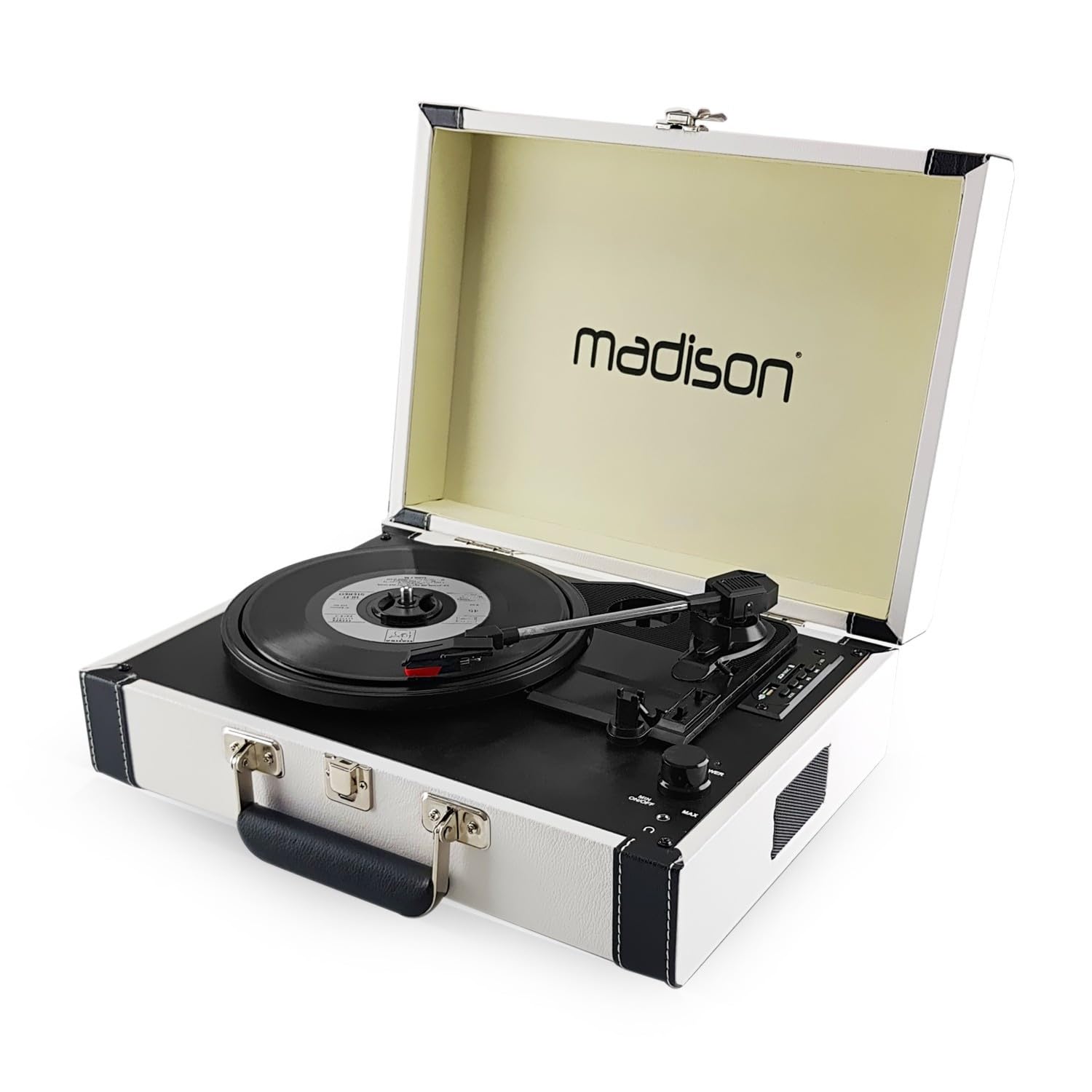Madison Malette Tourne-disques - BT/USB/SD/Fonction Enregistrement - Crème RETROCASE-CR MAD-RETROCASE-CR