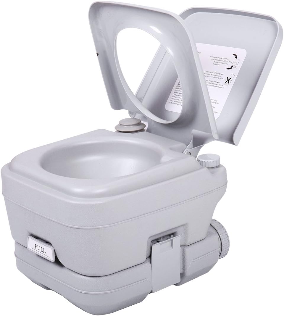Sandinrayli Portable Toliet 2.8 Gallon 10L Outdoor Camping Toilet Potty Flush, Grey