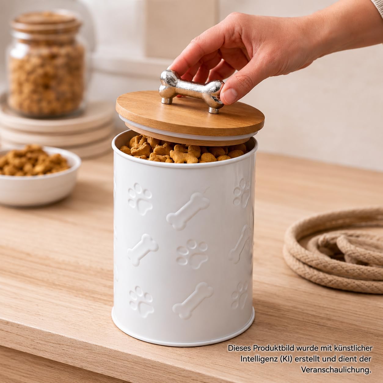 Lata hermética para golosinas para perros, recipiente para golosinas para perros, lata de metal para galletas, lata de almacenamiento para tartas de perro, lata de metal blanco con tapa de