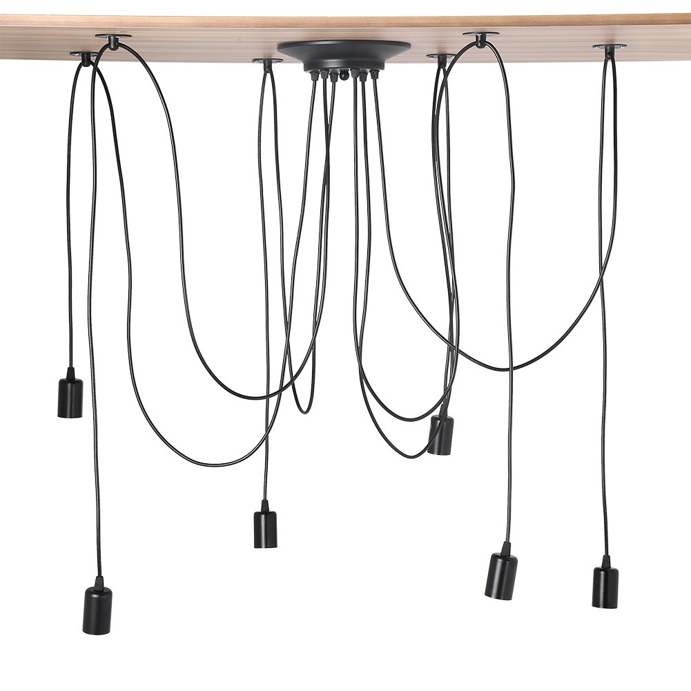 MAJONMMERD Juego de Portalámparas de Techo Industrial de 6 Cabezales, Lámpara Colgante Negra Vintage, Fácil Instalación, Compatible con E27, Ideal para Sala de Estar o Dormitorio