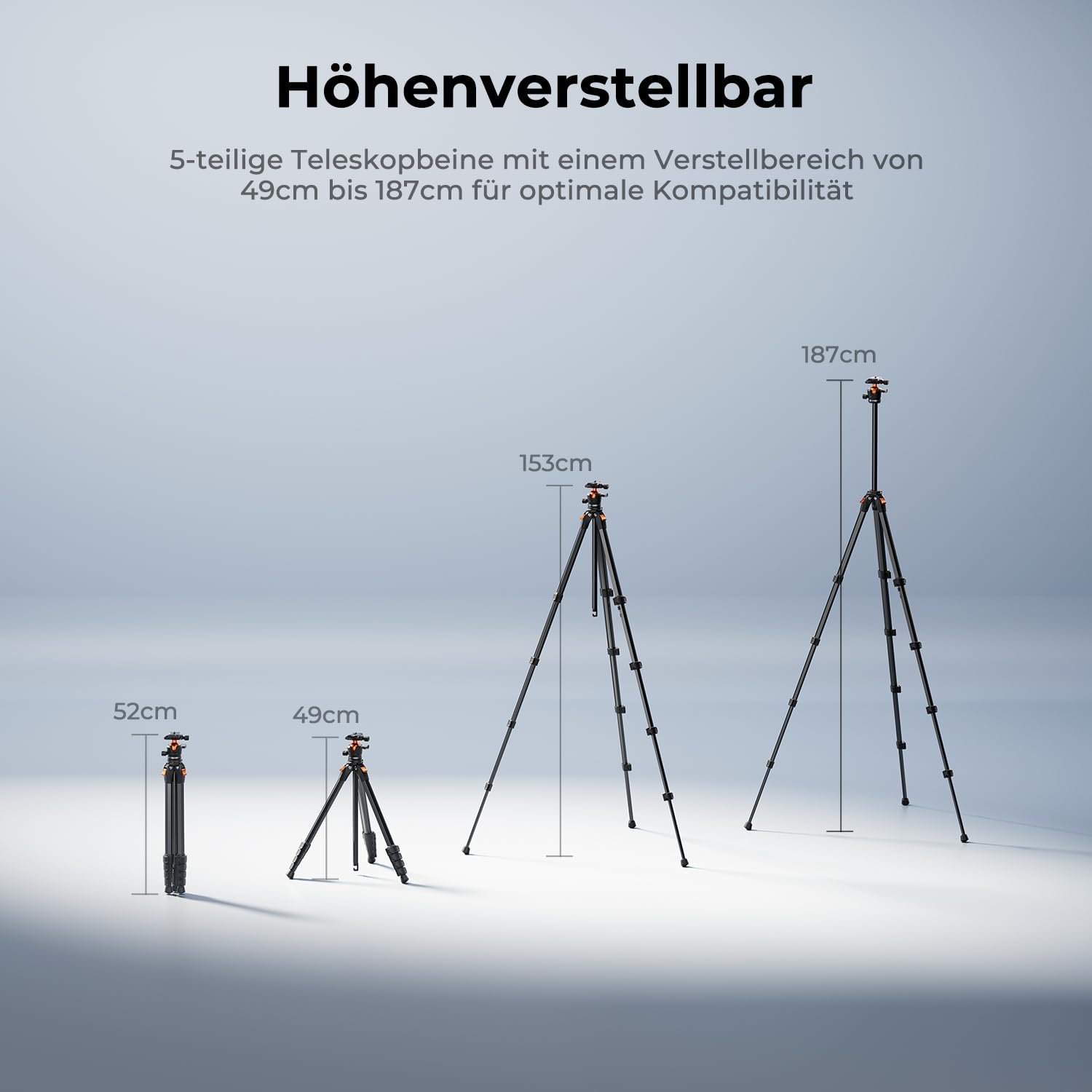K&F CONCEPT Kamera Stativ Handy Stativ,187cm Kamerastativ, Tripod für Smartphone mit Handy Tablet Halterung, Aluminium Reisestativ A305A1+BH-40