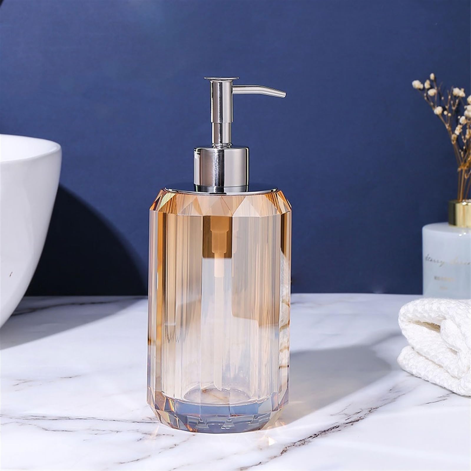 ENGENDER Seifenspender 180 ml Kristall-Seifenspender, Press-Typ, Shampoo-Duschgel-Spenderflasche, Edelstahl-Pumpenkopf Badezimmerzubehör(S)