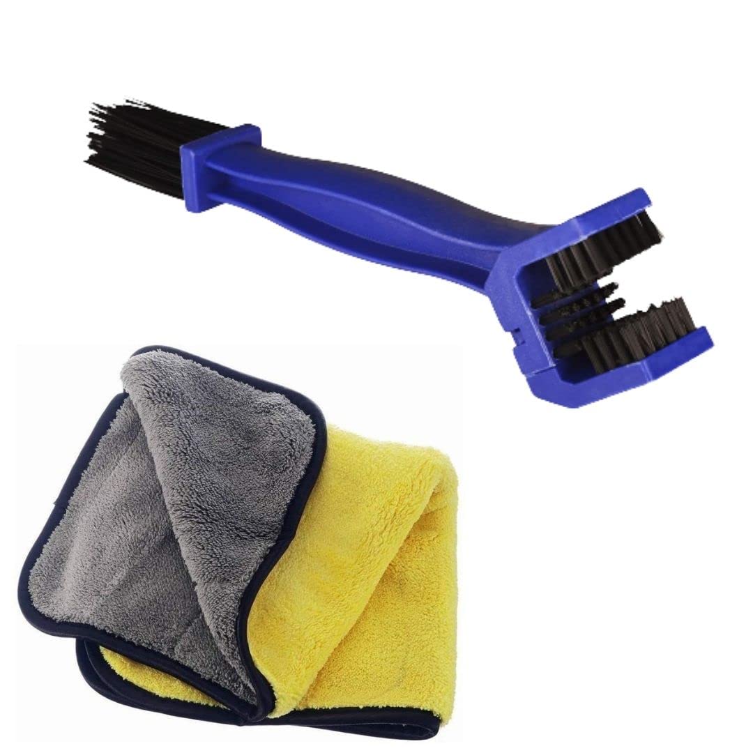 Aksmit Universal Motorcycle/Cycle Chain CleanerBrush for All Bikes with Multipurpose Microfiber Cleaning Cloth (Set of 2)-image-44