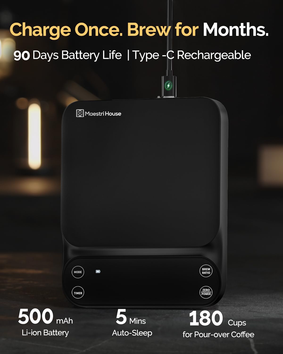 Báscula de café S3 con temporizador, báscula digital recargable de 6.6 lbs/0.00 oz, 3 modos de preparación, relaciones ajustables y pantalla de caudal, grado barista para vertido 4