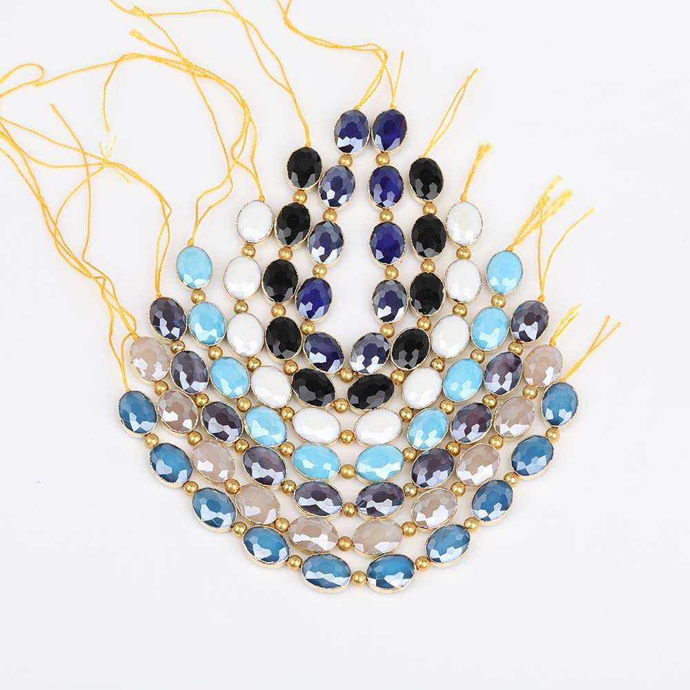 BDI024850 Beadings 7 Color Choice Women Oval Shape Glass Slice Beads Bracelet Making Approx 10pcs/Strand Glass Bead Jewelry DIY CHSJ-01AMAH - ( Type: Color 7 )
