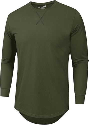 Miniatura 3 de Paquete de 3 camisetas lisas de algodón para hombre de manga corta, cuello redondo casual, camisetas hipster de hip hop de línea larga, corte caído