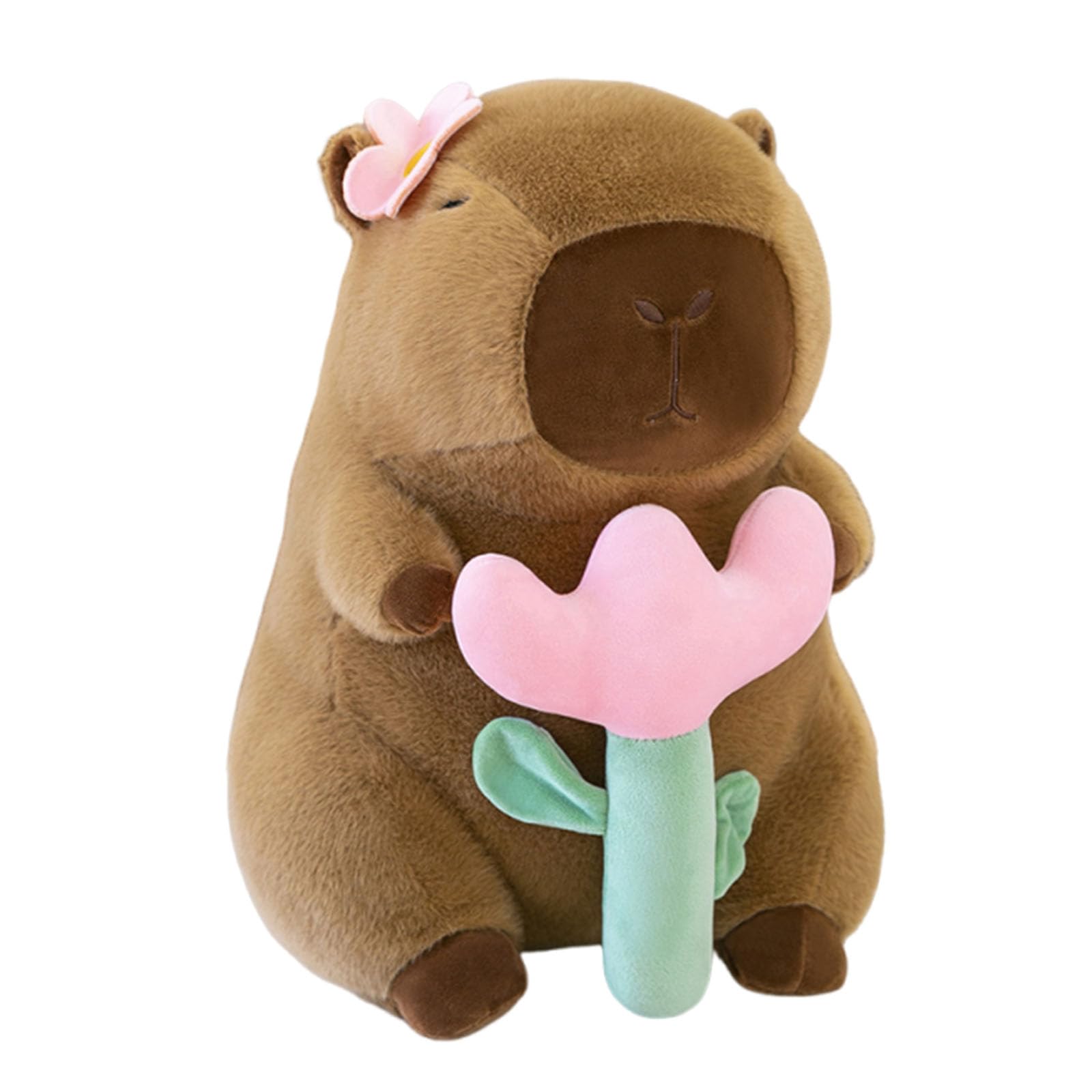 Capybara Plüschtier mit Blume, weiches Wasserschwein Kuscheltier, kreatives Stofftier zum Kuscheln, Kinder & Erwachsene (90cm)