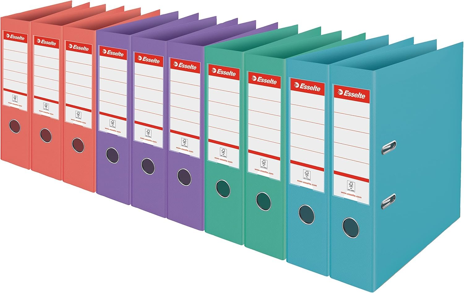 Esselte Lever Arch File, Pack of 10, 500 Sheet Capacity, 75mm Spine, Light & Durable A4 Folder, Home/Office Use, Embossed Pattern, Colour'Breeze Range, Assorted Pastel Shade, 626214