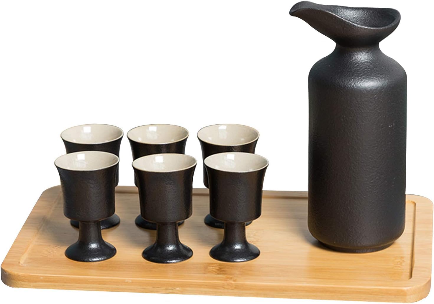Ensemble de 8 Tasses à saké avec Plateau en Porcelaine Traditionnelle, Tasses en céramique, Verres à vin artisanaux, 6 Tasses, 1 Pot à saké et Plateau, Bleu fon