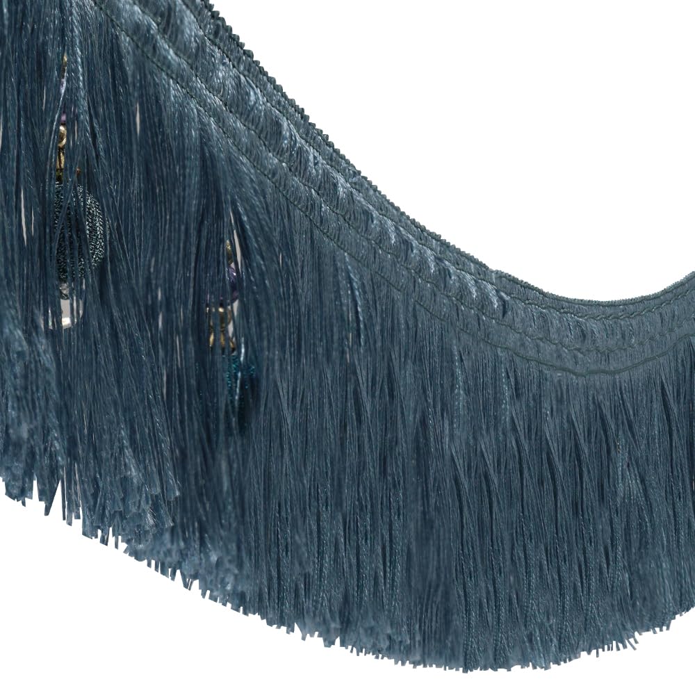 2yards Braided Beads Hanging Ball Tassel Fringe Trimming Applique Fabric Trimming Ribbon Band Curtain Table Wedding Decorated (Blue) - Image 4
