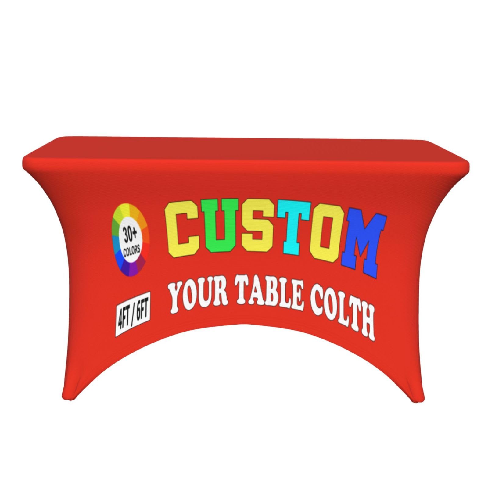 KAMXPOE Custom Table Cloth for Events Customized Spandex Table Cover Personalized Tablecloth with Business Logo, Stretch Fitted Rectangular Table Runner Machine Washable Table Protector, 4FT, Coral