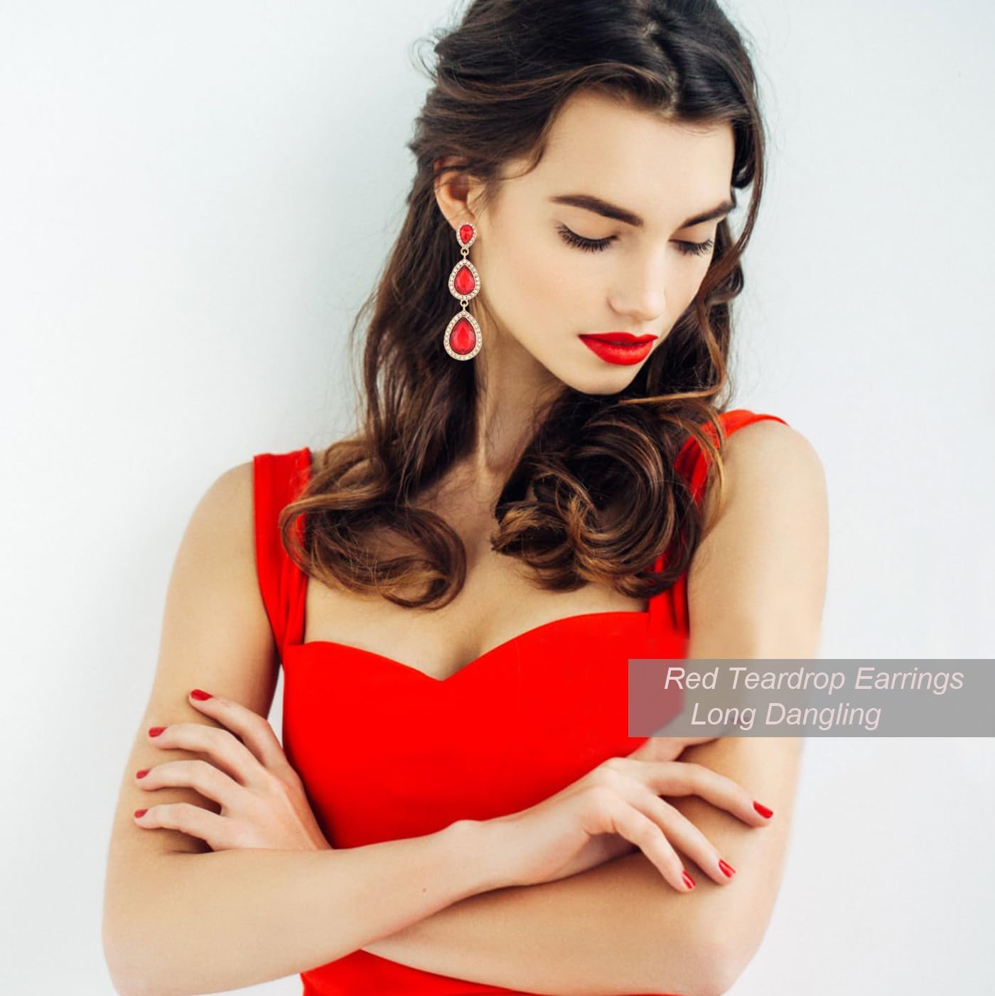 Vintage Rhinestone Teardrop Dangle Earrings Long Dangling Drop Earrings Crystal Chandelier Earrings for Women Wedding Bridal Prom - Image 2