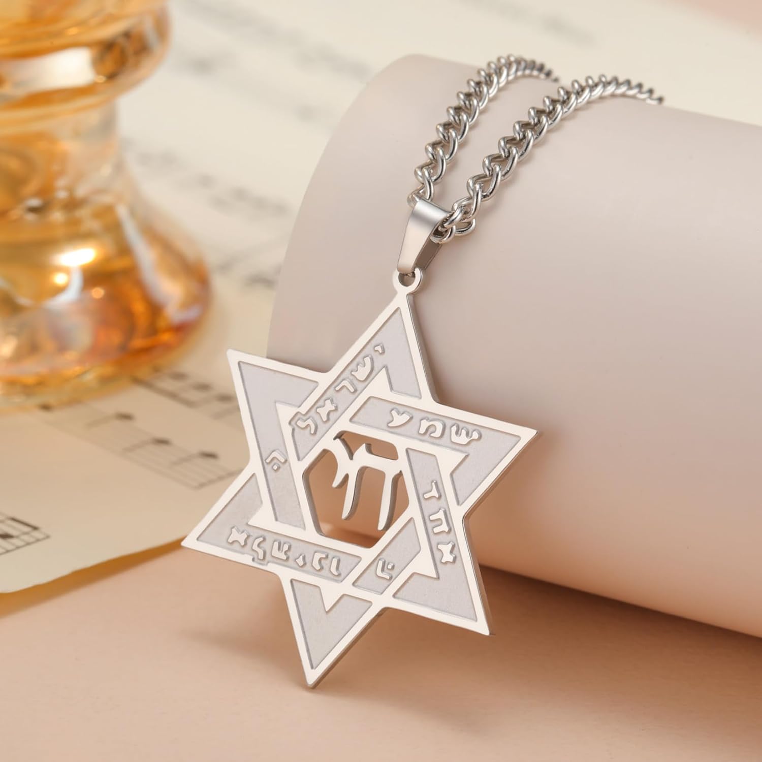 EUEAVAN Star of David Chai Necklace Hebrew Jewish Chai Pendant Necklace Kabbalah Amulet Jewelry Jewish Christian Hexagram Hanukkah Gift Women Men - Image 4