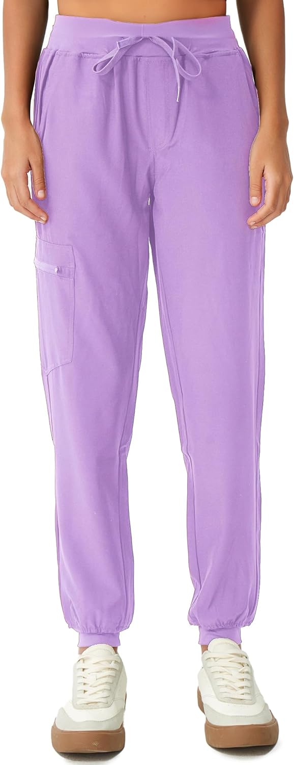 floralhue Scrubs for Women, Stretchy Yoga Pants with 5 Pockets, Cargo Jogger Scrub Pants for Women