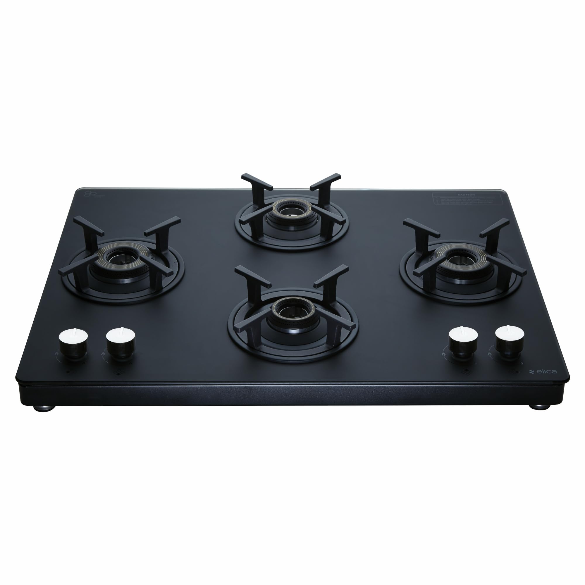 Elica 70cm 4 Burner Gas Stove | SBF MATT LOTUS TKN 694 CT VETRO 2J BK | Matt Glass Top | SABAF Brass Burners & Valves | Cast Iron Pan Support | 10 Yr Burner & 5 Yr Glass Warranty | Black