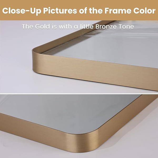 LOAAO 72”X36” Gold Bathroom Mirror, Rounded Rectangle Gold Frame Mirror, Brushed Gold Bathroom Vanity Mirror Wall-Mounted, Anti-Rust, Tempered Glass, Hangs Horizontally or Vertically - 3