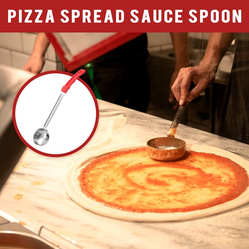 Folceretsc Pizza Spread Sauce Ladle Rubber Handle Flat Bottom Kitchen Cooking Spoon Stainless Steel Measuring Stir Soup Spoon -2 Oz - Image 2