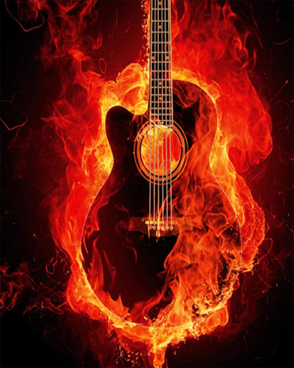 Meecaa Paint by Numbers Guitar Fire Kit for Adults Beginner DIY Oil Painting 16x20 inch (Music, No Frame)