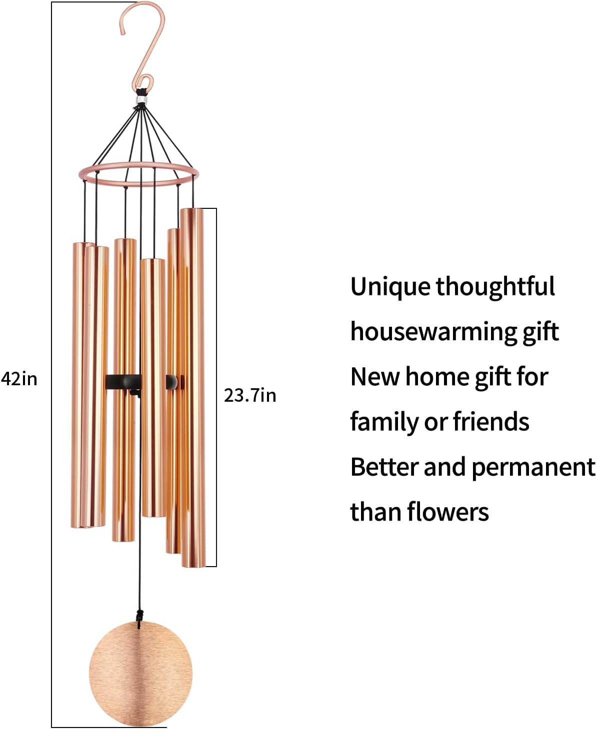 Personalized Engrave Wind Chimes for Outside 36” Rose Gold, Custom Gift for Many Occasions, Retirement, Wedding, Sympathy, Pet, Housewarming.Various Design Offered.