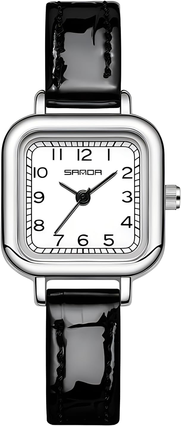 Gosasa Vintage Square Watches for Women Updated Ladies Quartz Wrist Watches Stainless Steel Band Womens Small Gold Watch Luxury Casual Fashion Bracelet (Silver, Leather)