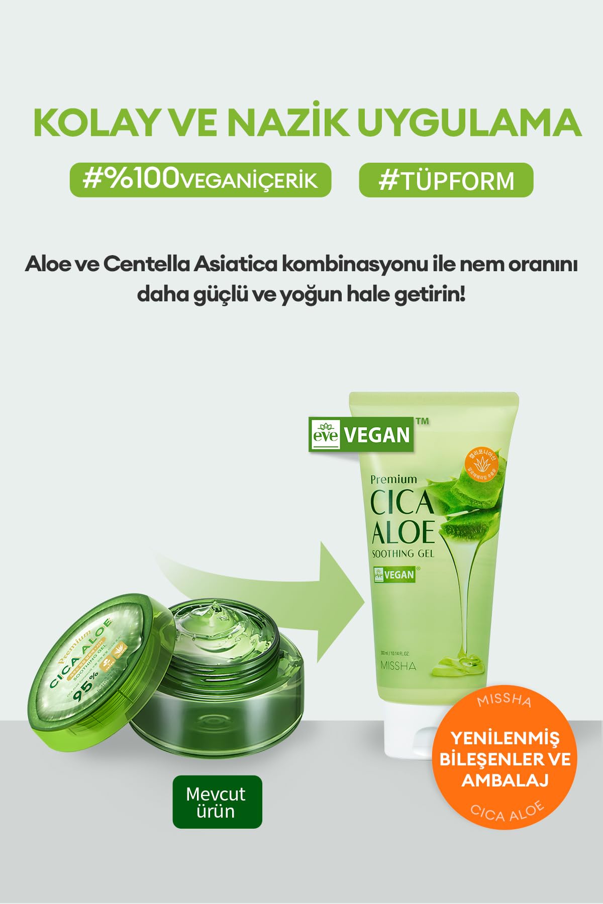 MISSHA%95 Cica Aloe Kompleksi İçeren Nemlendirici Jel 300ml Premium Cica Aloe Soothing Gel
