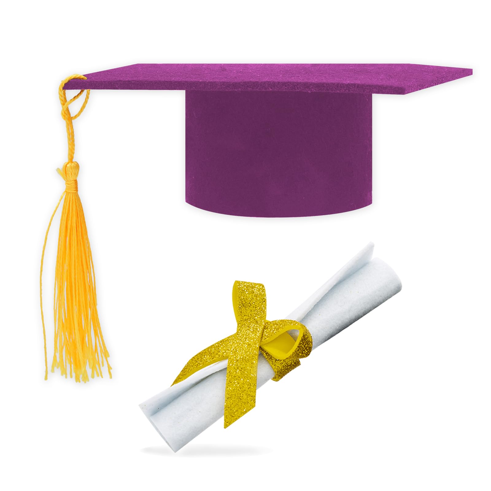 Graduation Cap & Diploma Cake Topper Set - Plastic Hat & Paper Scroll, Gold - View #4