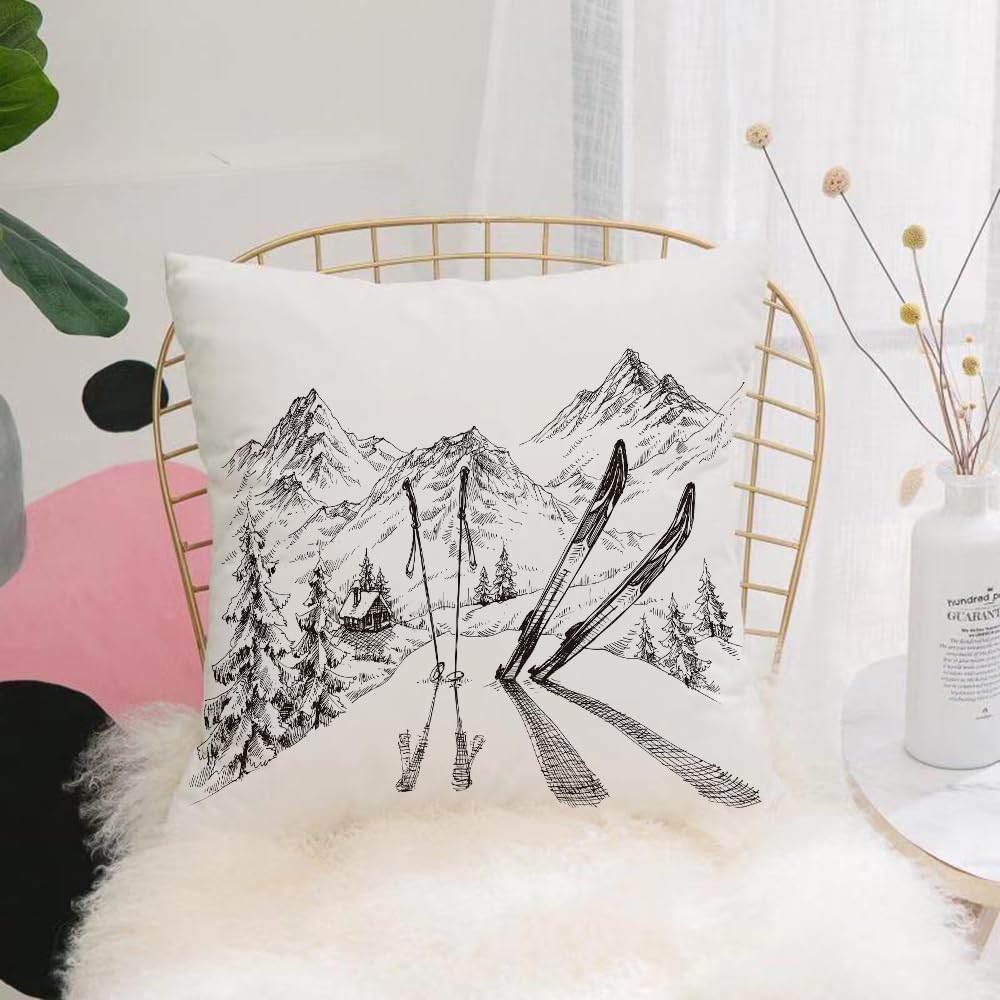 HYOSXW Cushion Cover,Throw Pillow Case Home Decorative for Living Room Bedroom Sofa Chair 16X16 Inch,Holidays at ski background mountains panorama in winter sketch,Pillowcase 40X40cm
