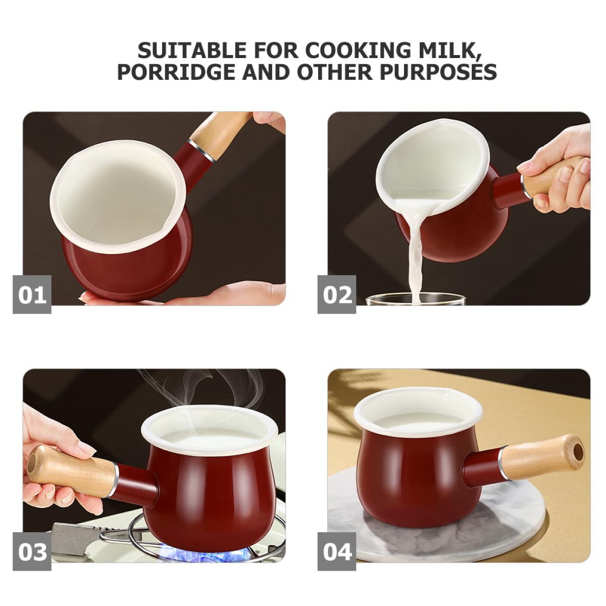 Pequeña Cacerola Esmaltada para Leche Mango Cómodo y Asa, Olla para Preparar Crema y Alimentos, Adecuada para Cocina y Alimentación Infantil