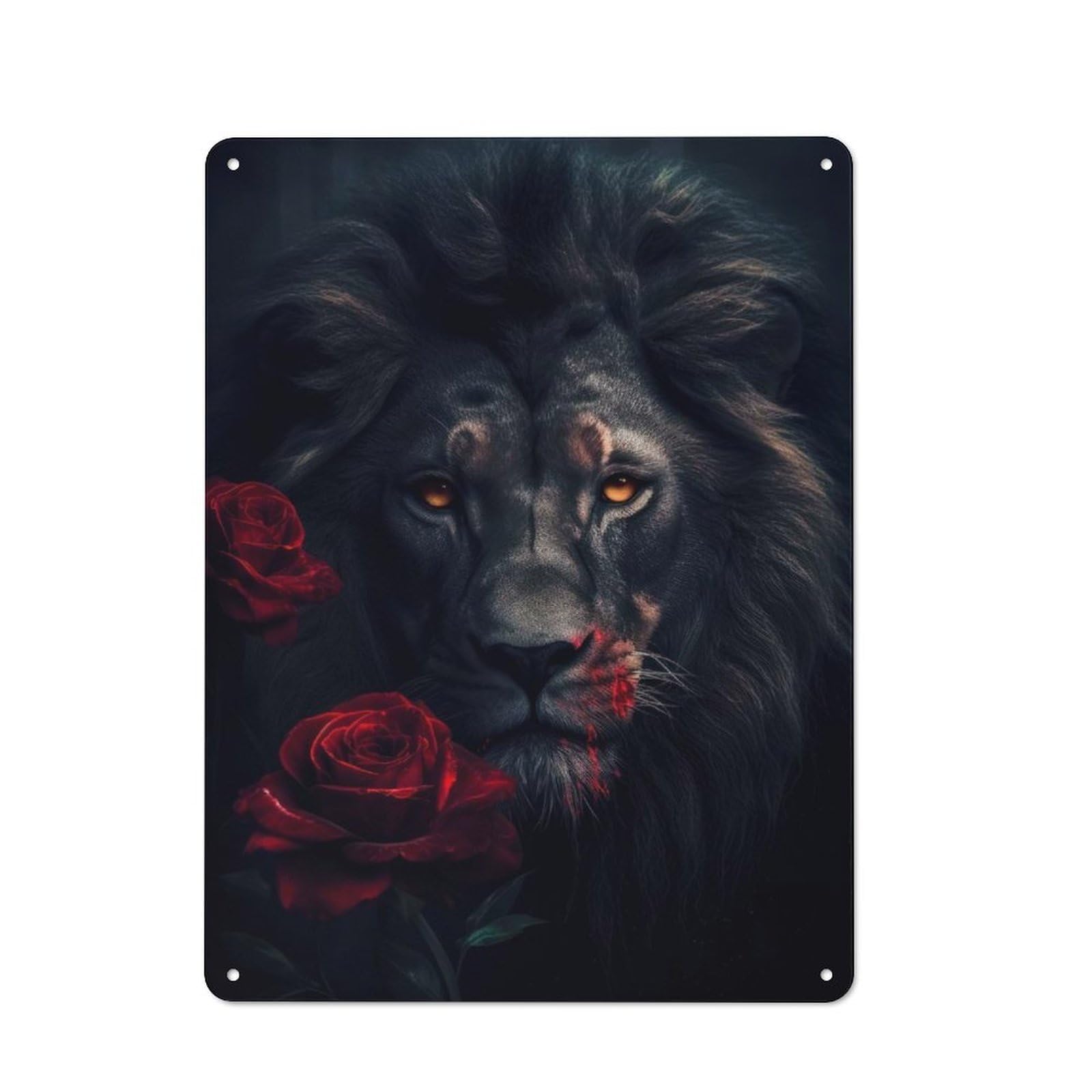 Junmoney The Black Lion Printed Metal Sign 40X30cm For Café Or Restaurant, For Hospitality Interior Collectors