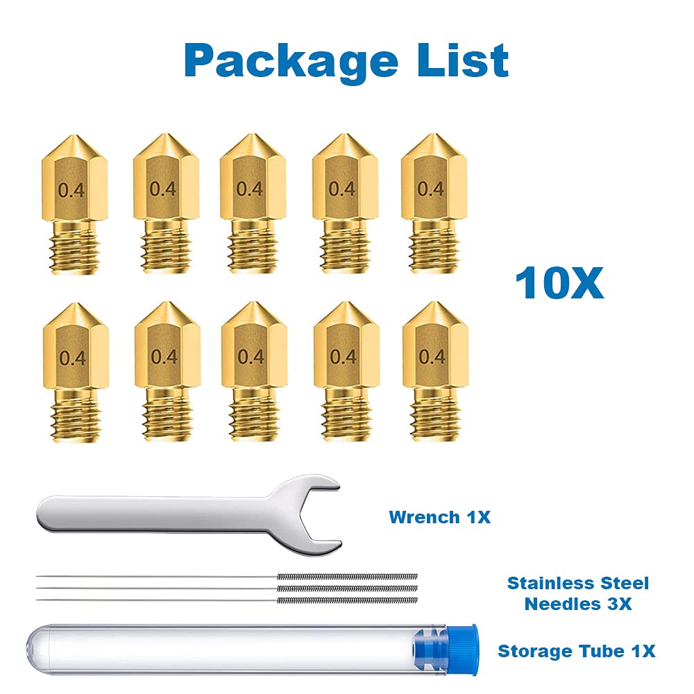 10 Ugelli Stampa 3D MK8 In Ottone Da 0,8mm - Compatibili Con Ender 3, CR-10, Makerbot - Con Aghi Pulizia E Chiave - Foto 3