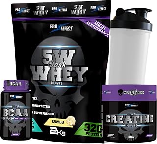 Whey Protein Dark Insane 2Kg + Creatina 300g + Bcaa 100 caps + Coqueteleira 600ml - Pro Effect (Baunilha)