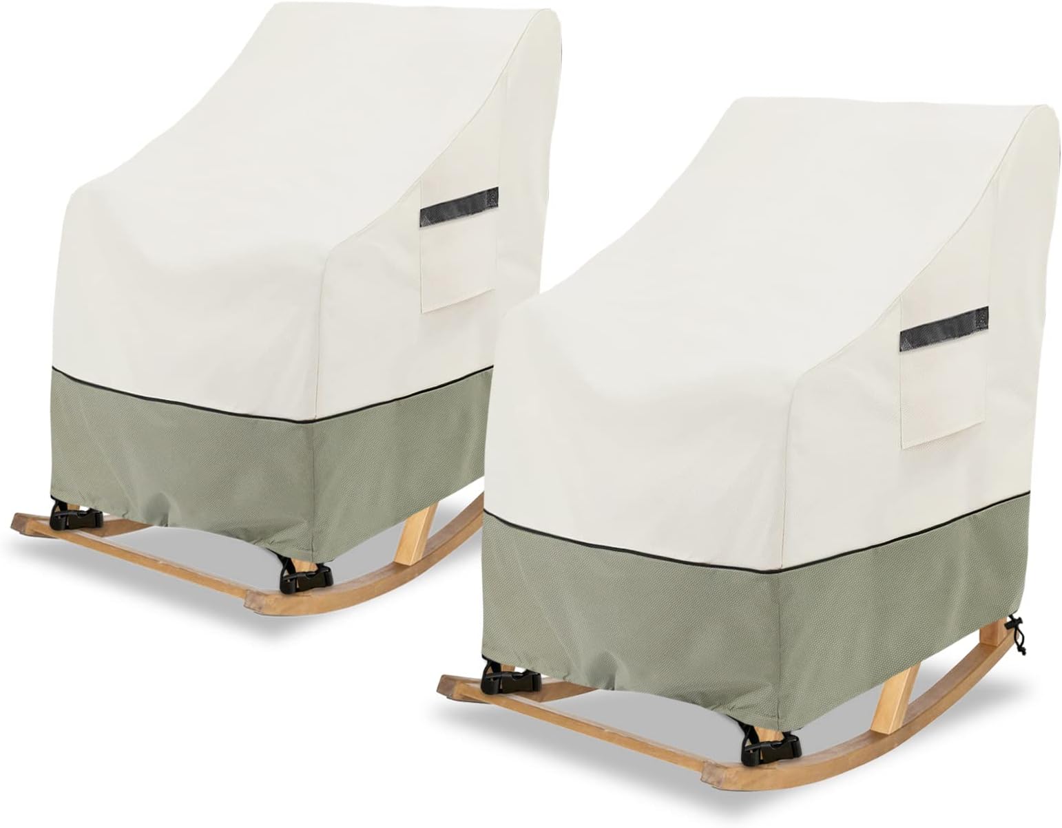 LSongSKYPatio Rocking Chair Cover 2-Pack,Rocking Chair Covers for Outdoor Furniture, 27.5W x 32.5D x 39H Inch,Rocking Chair Covers Waterproof,White&Grayish Green