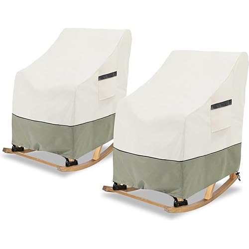 Outdoor Rocking Chair Cover 2 Pack,100% Waterproof Heavy Duty Outdoor Chair Covers,Patio Rocking Chair Covers for Outdoor Furniture,26"W x 32.5"D x 43"H inches,White&Grayish Green.
