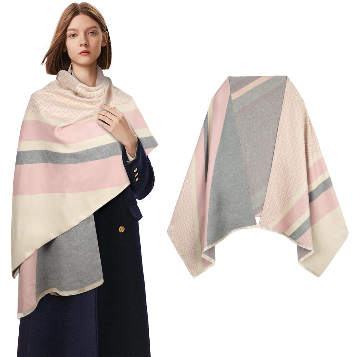 EXTREE Foulards pour femme pashmina soyeux châle pour soirée habillée, couverture, poncho ouvert sur le devant, F-rose., Medium
