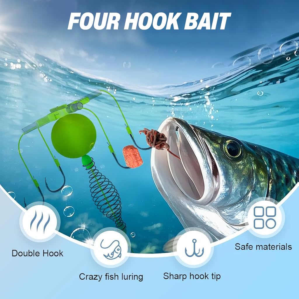 PROBEROS Fishing Bait Feeder Rig with Float, 4 Carbon Steel Hooks 2